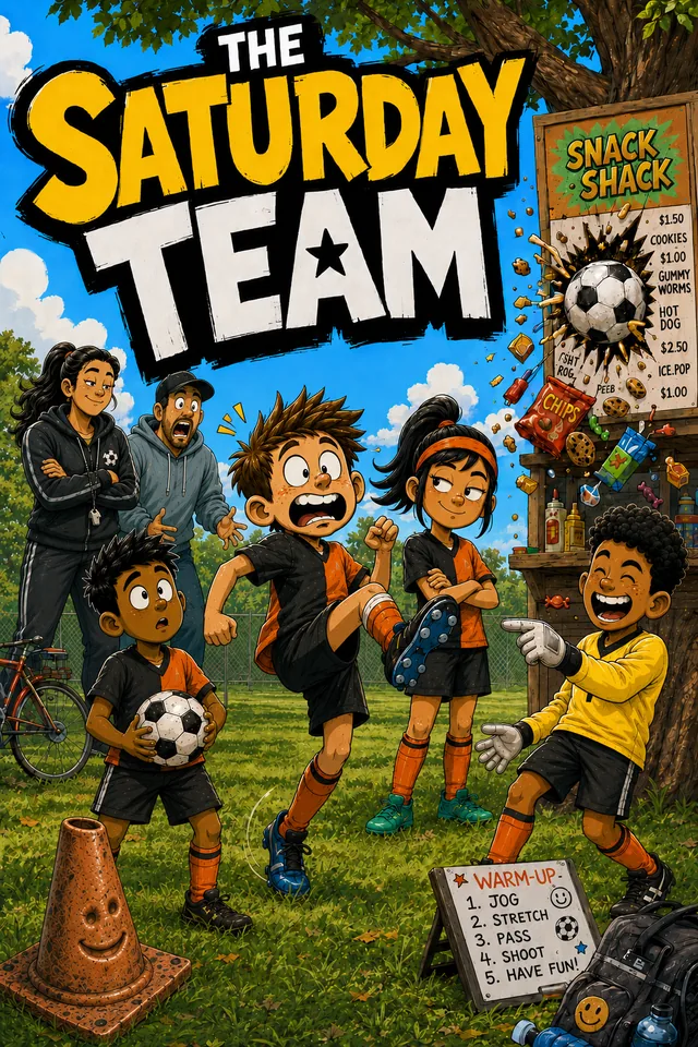 Cover of The Saturday Team, an illustrated soccer story for children